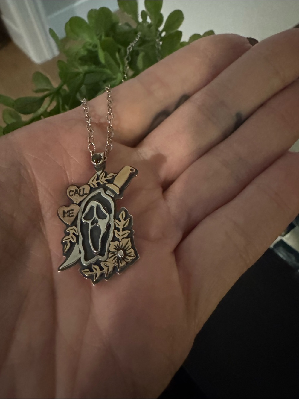 Silver Tone 'Call Me' Ghost Pendant Necklace - Women Jewelry